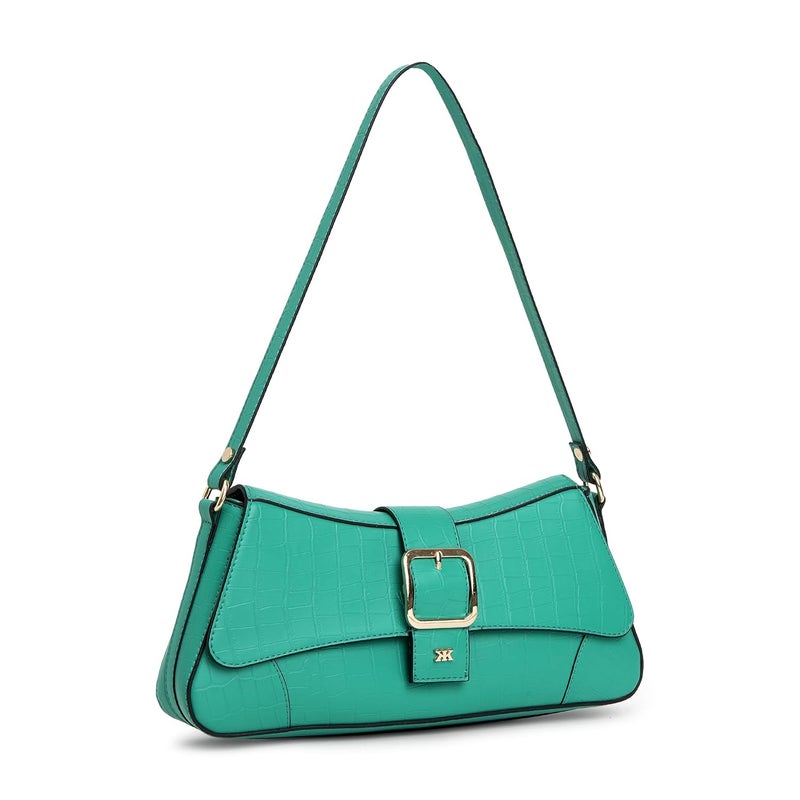 KLEIO Vegan Leather Structured Shoulder HandBag for Women - Green - Image 2